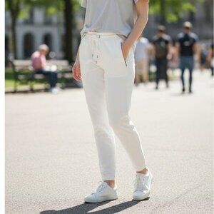 SARAH PACINI Tapered Pants Jersey Womens Size XS Off White